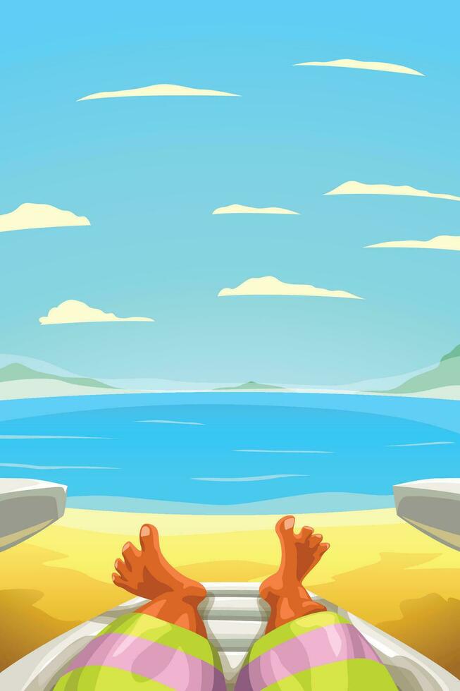 man relaxing on sand shore vector