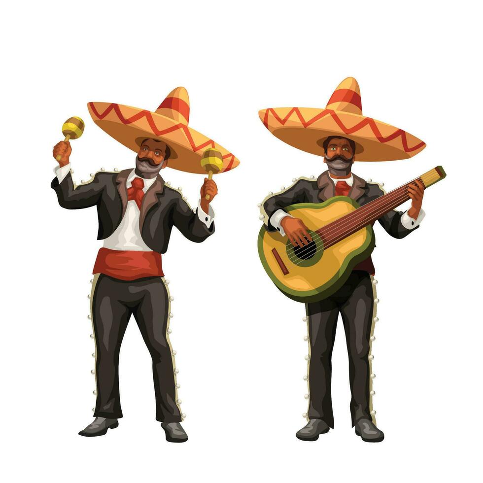 mariachi with guitar and maracas vector