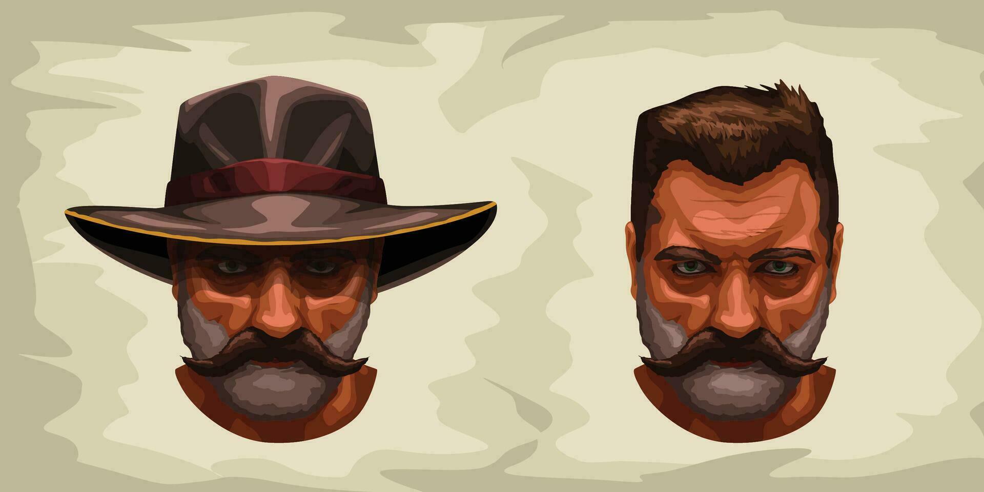 front view on wild west male face vector