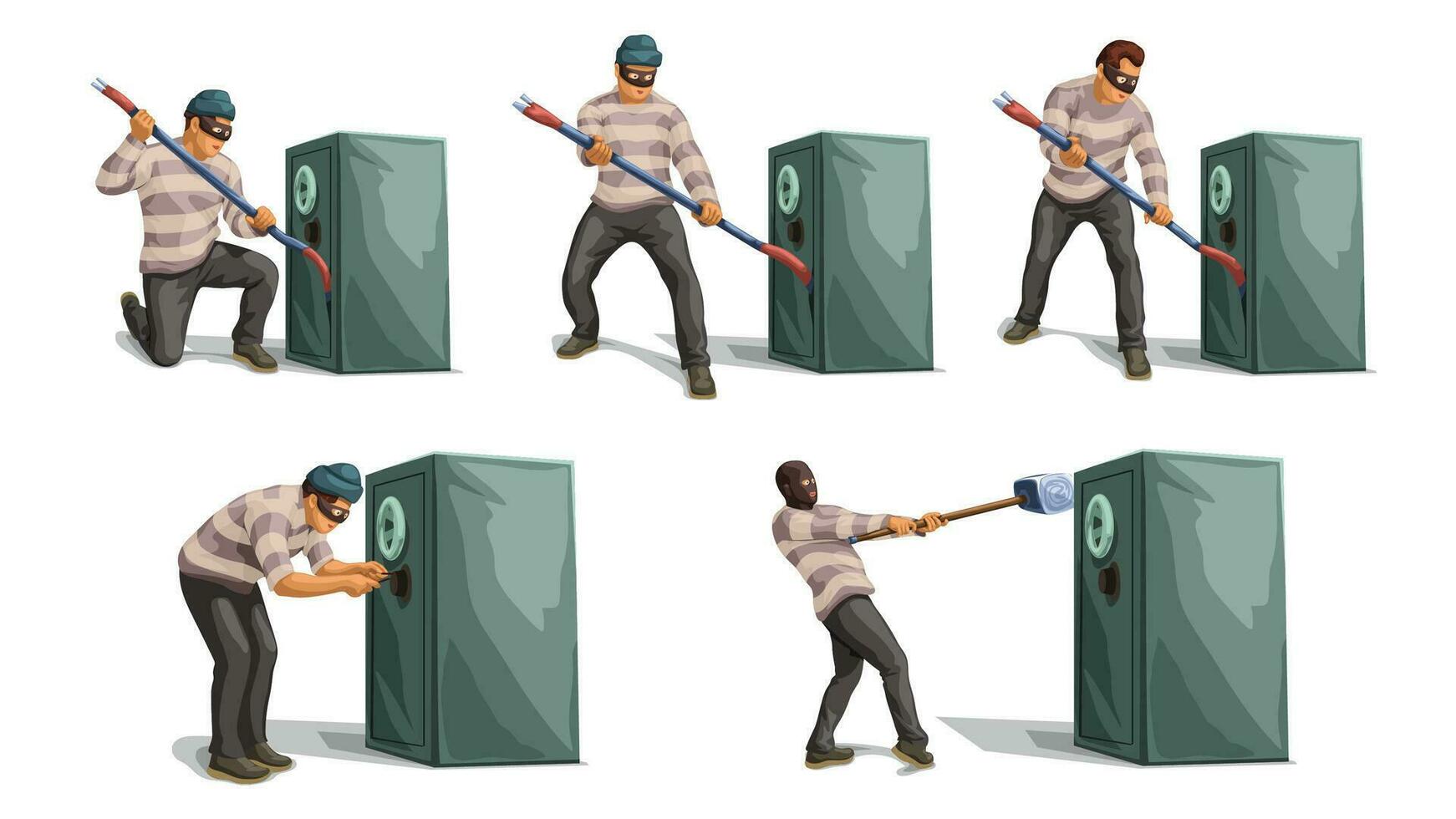 thief openning bank safe set vector