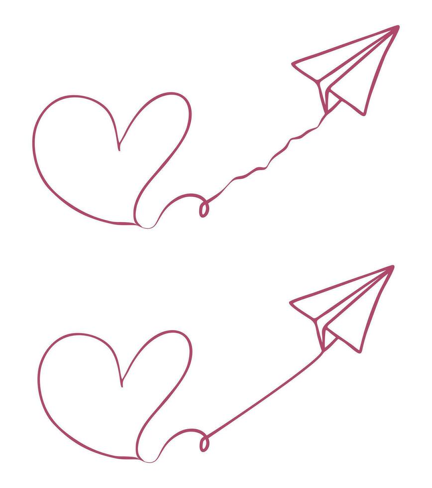 2 amor papel avión vector