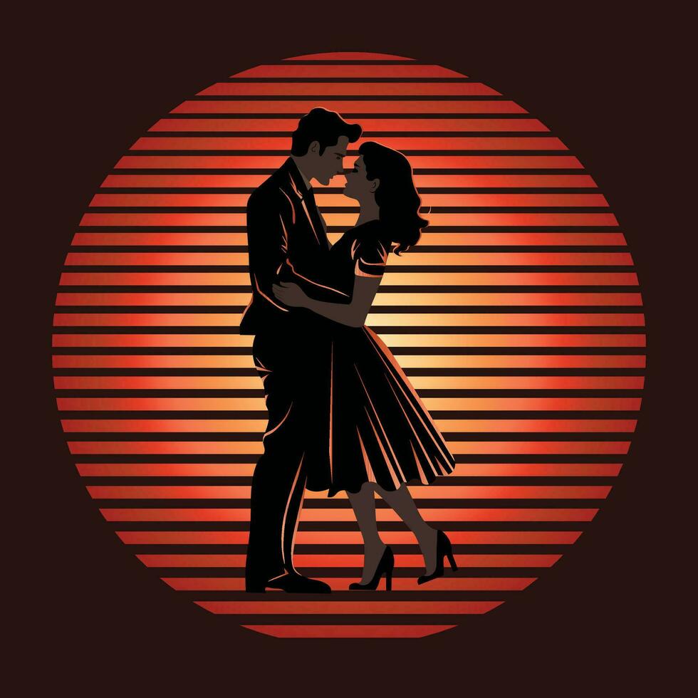 Couple in love in retro style vector illustration