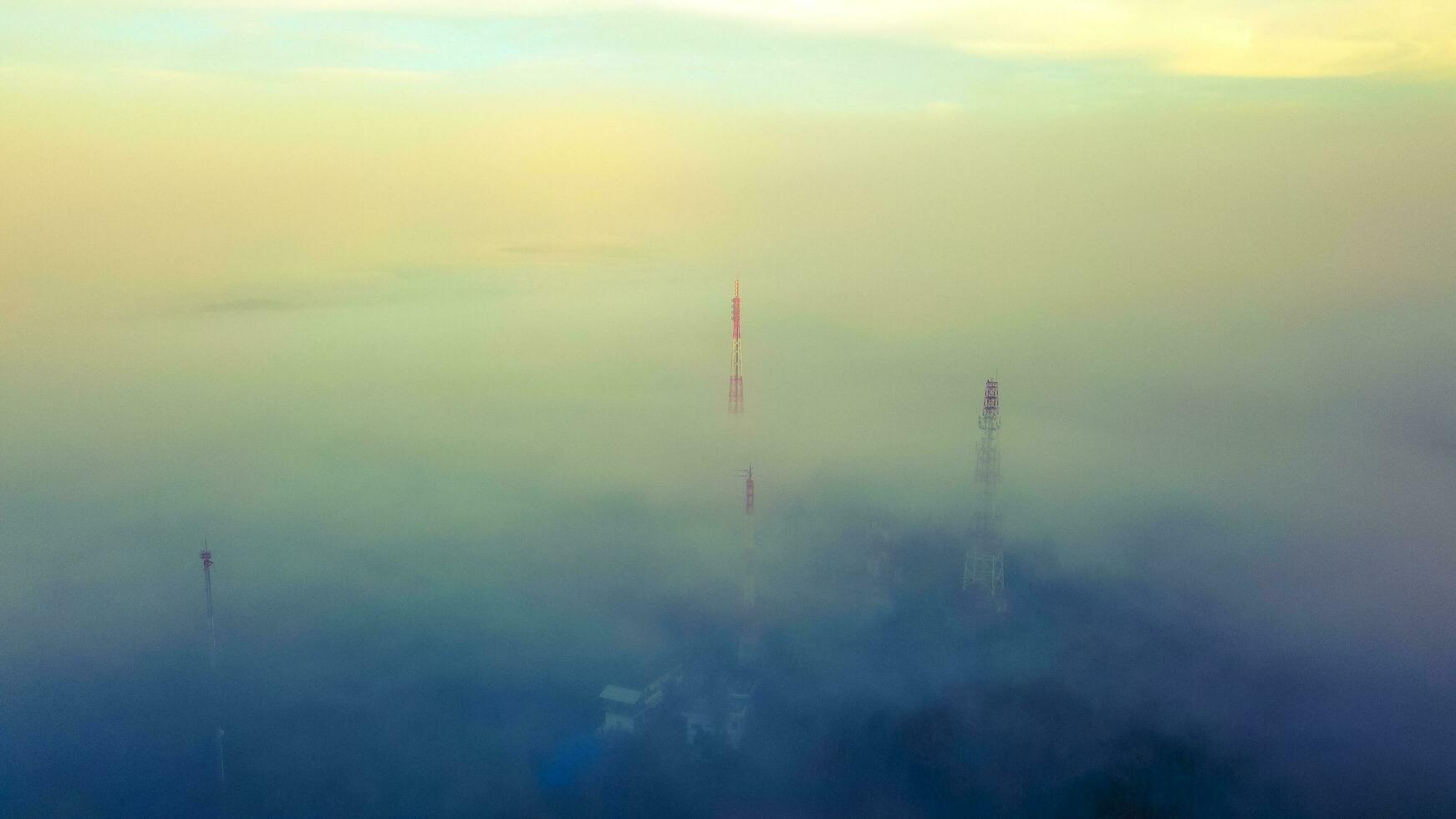 view telecom tower top mountain photo