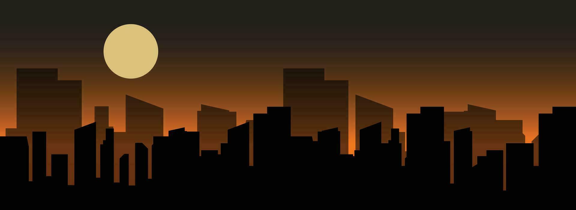 Illustration Vector Of silhouette city at evening with sun