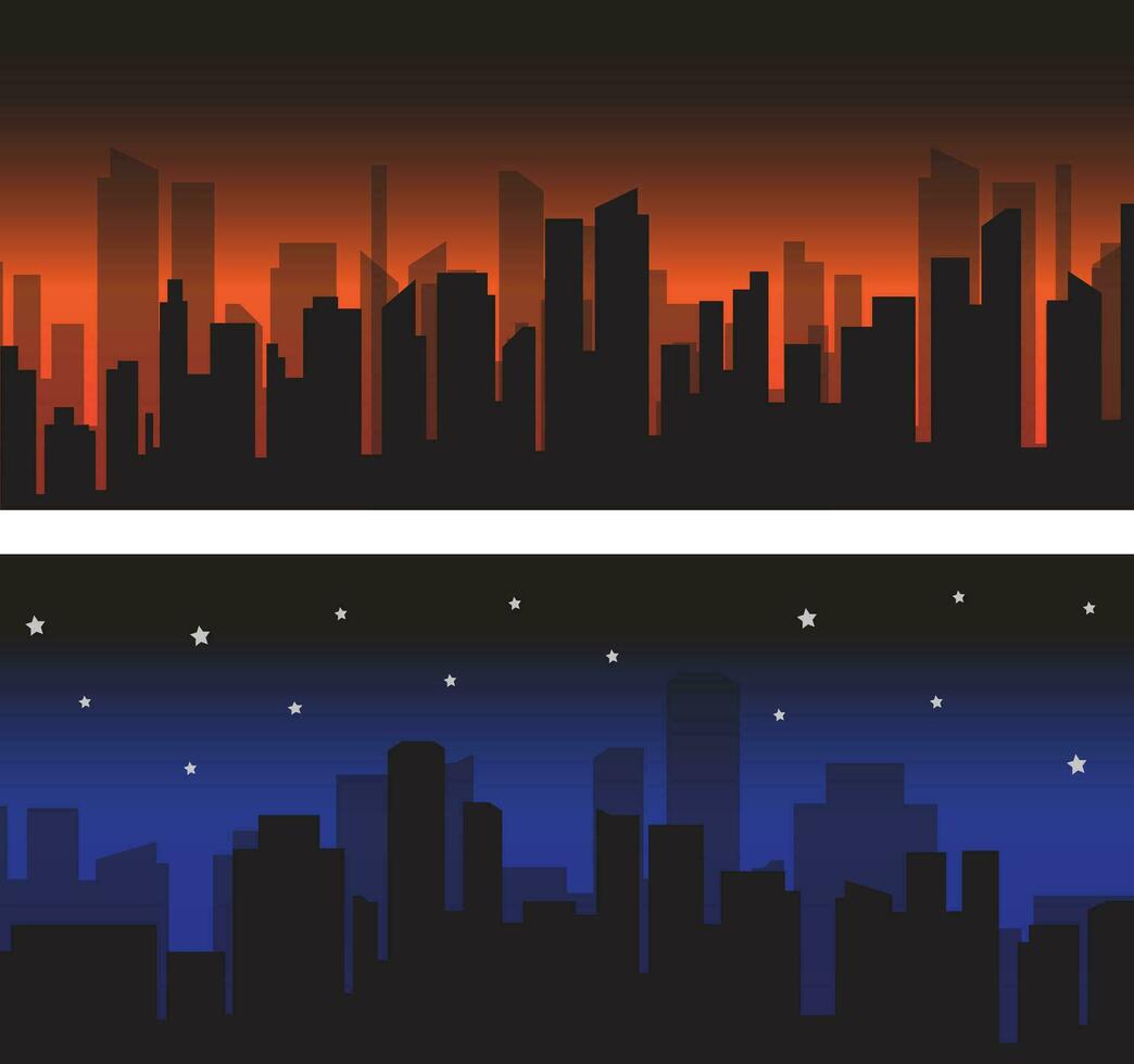 ilustración vector de silueta ciudad en el tarde y noche