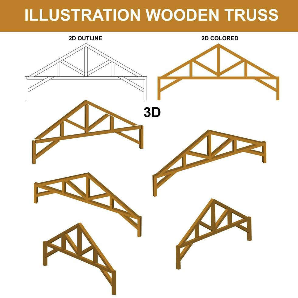 Illustration of Wooden Truss, Rafter Contruction, Icon Roof vector