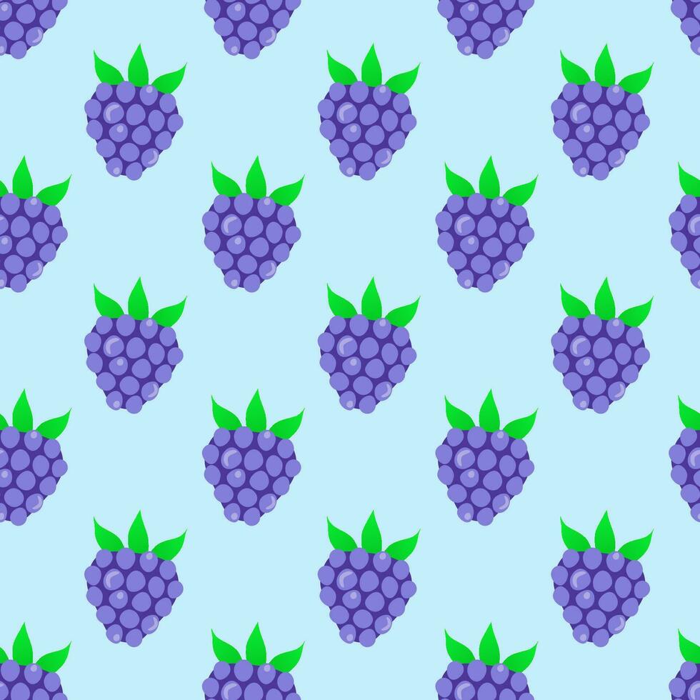 Blackberry seamless pattern with leaves. Blue background. Vector design.