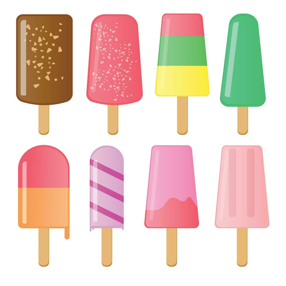 Set of different ice creams on a white background. Vector illustration