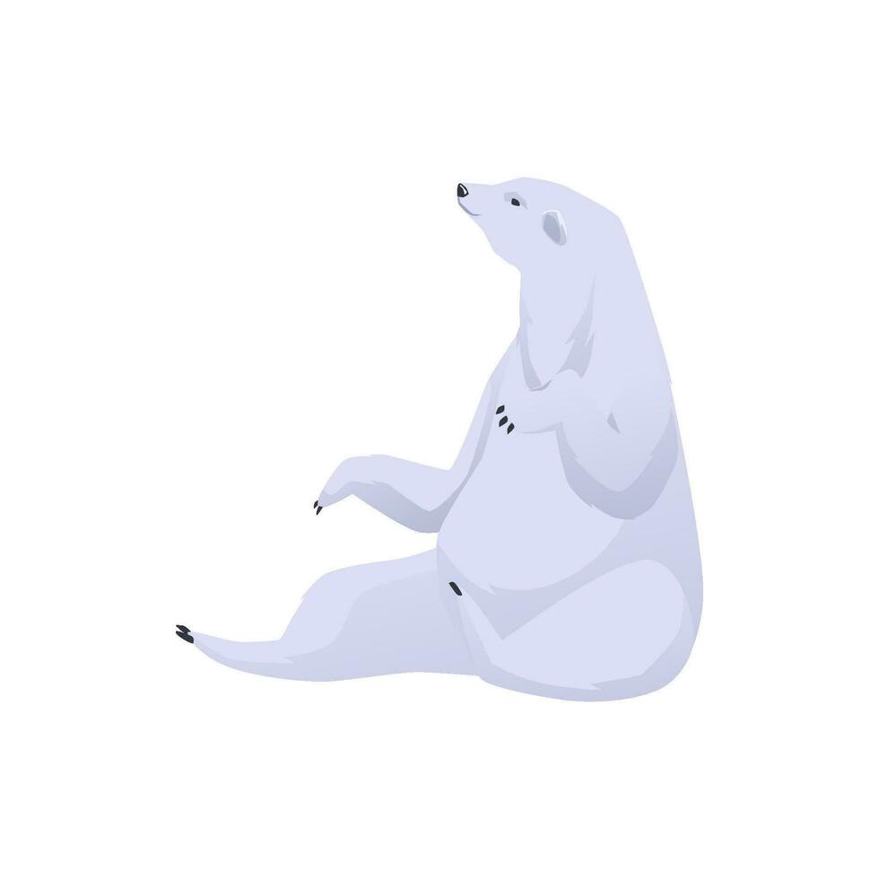 Polar white bear sitting in funny pose, vector illustration isolated on white.