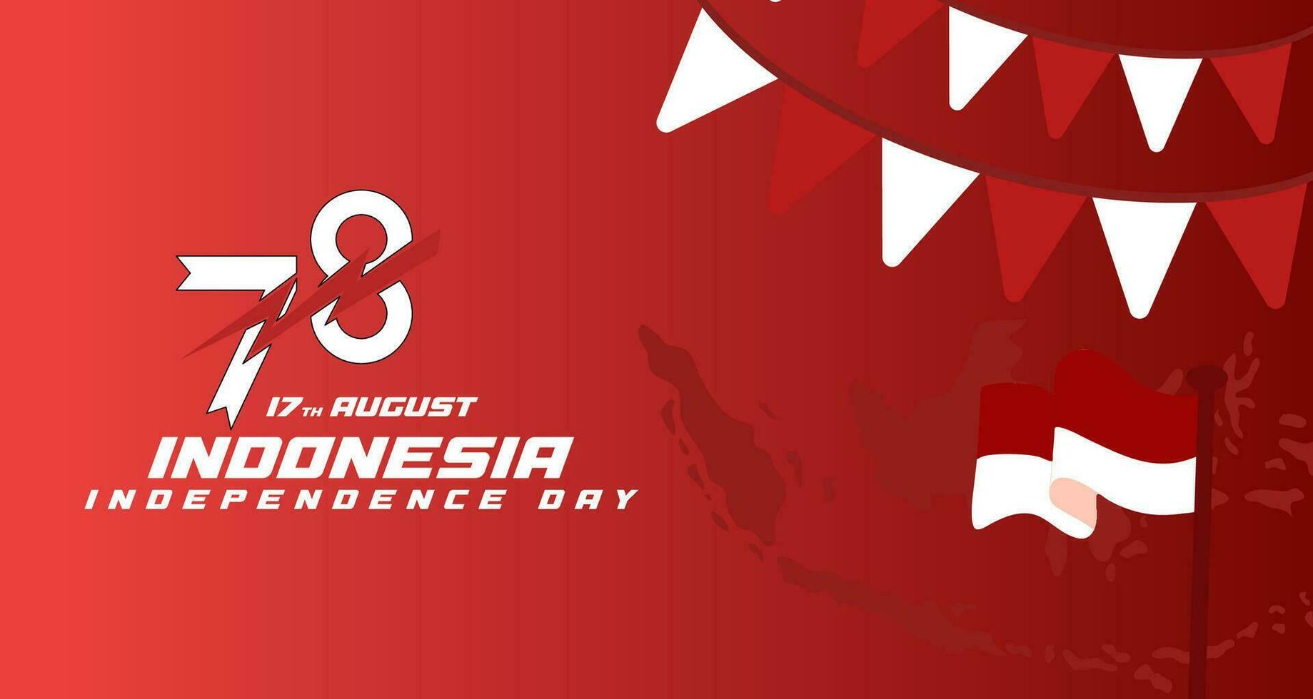 Indonesian 78th Independence Day banner, illustrating the raising of the Red and White flag. Map illustration banner vector