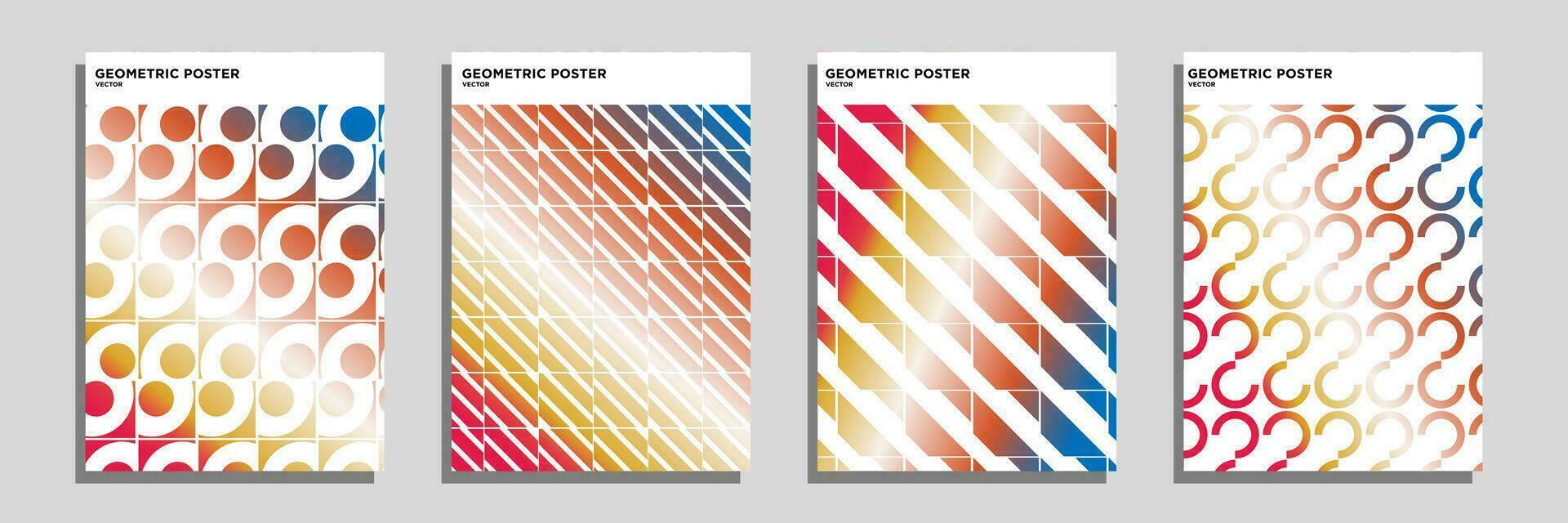 Bauhaus geometric pattern backgrounds, vector abstract circles, triangles and square line art. Yellow, blue, red and green colors, trendy Bauhaus pattern background set