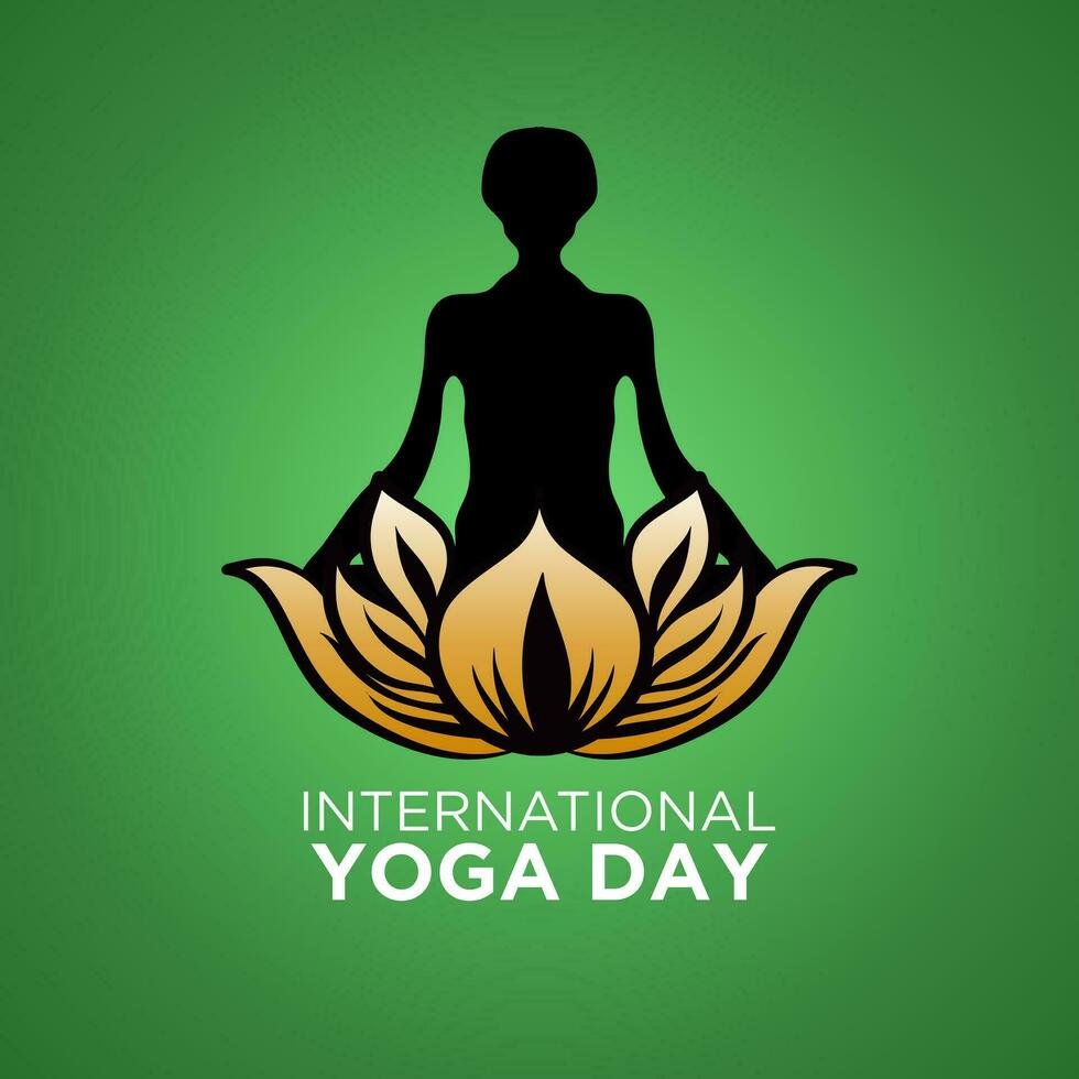 Yoga Concept with Text International Yoga Day. Yoga Posture. Group of people practicing yoga. vector