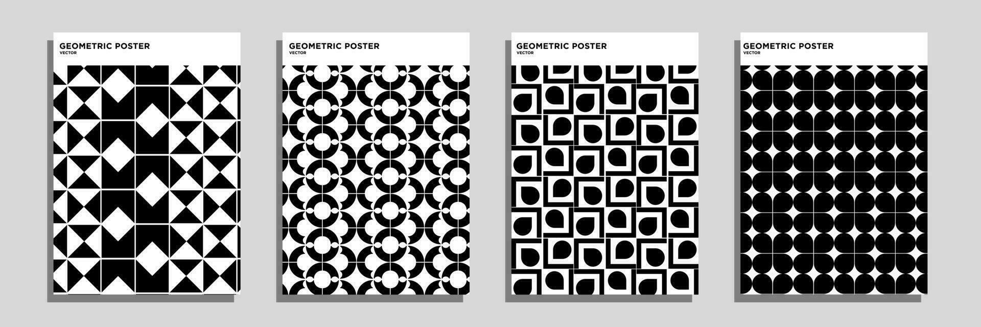 Bauhaus geometric pattern backgrounds, vector abstract circles, triangles and square line art. Yellow, blue, red and green colors, trendy Bauhaus pattern background set