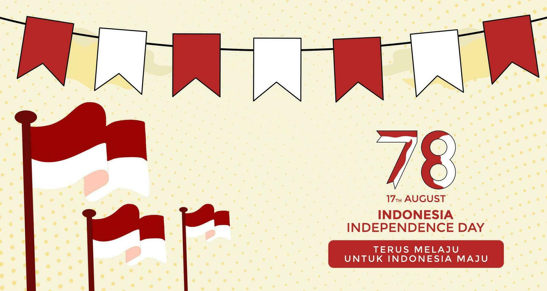 Indonesian 78th Independence Day banner, illustrating the raising of the Red and White flag. Map illustration banner vector