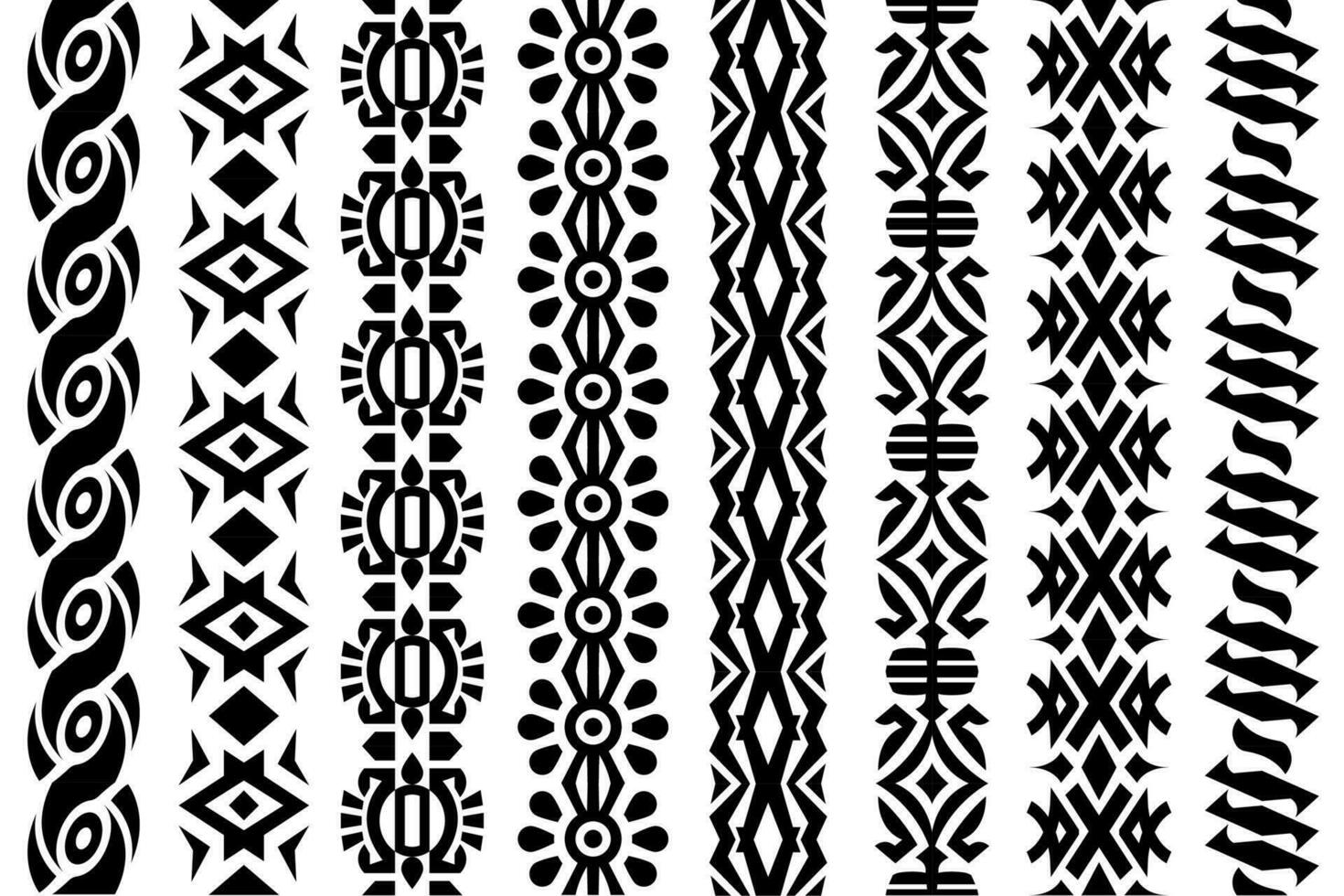 Abstract lace, trim decorative design elements. Black seamless repeating lace ribbon, tape collection for your design projects vector