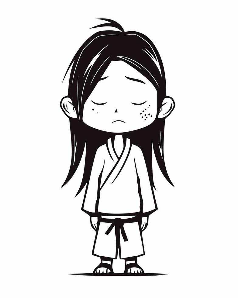sad girl in karate uniform vector