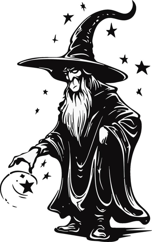 wizard casting spell vector