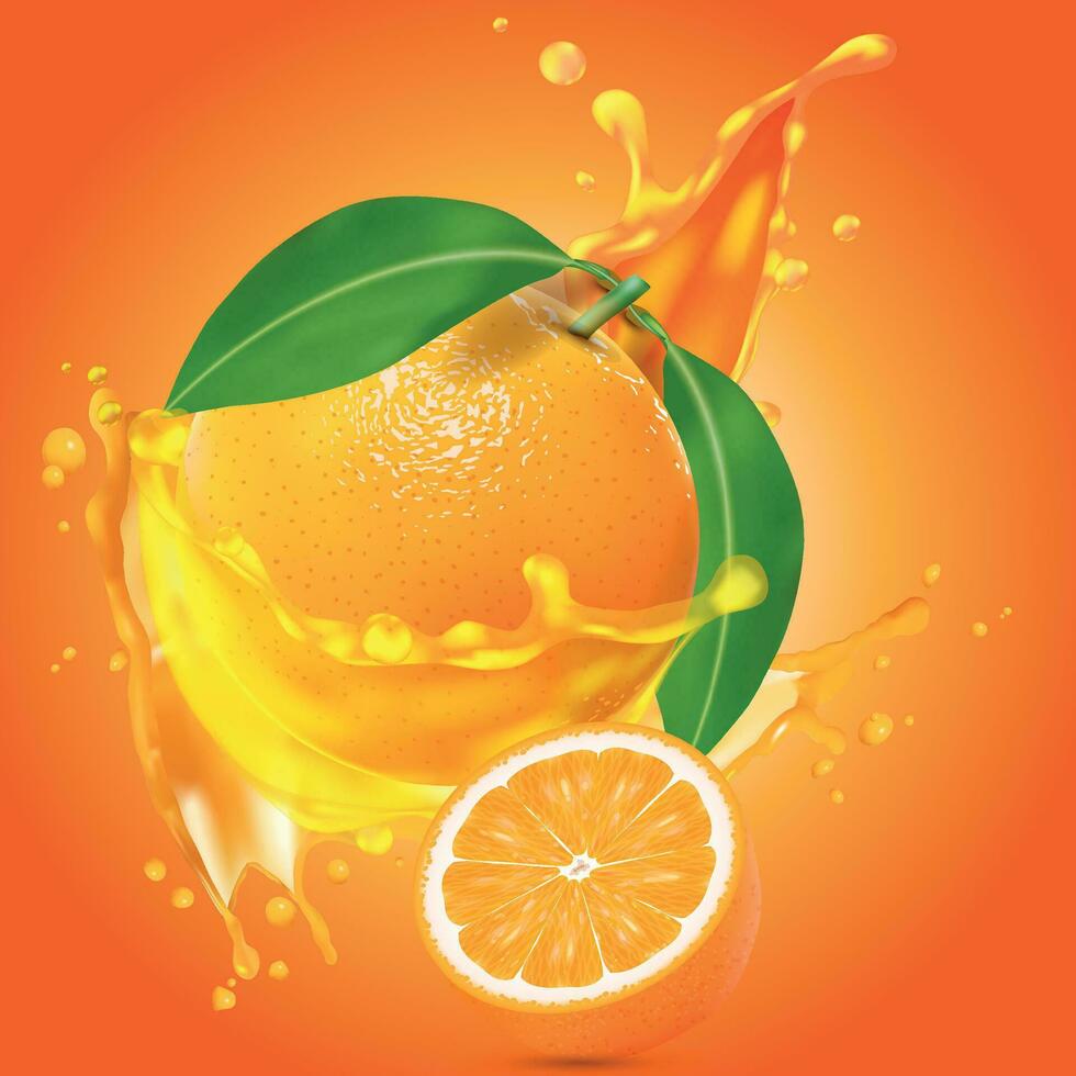 Orange juice splash with a background vector