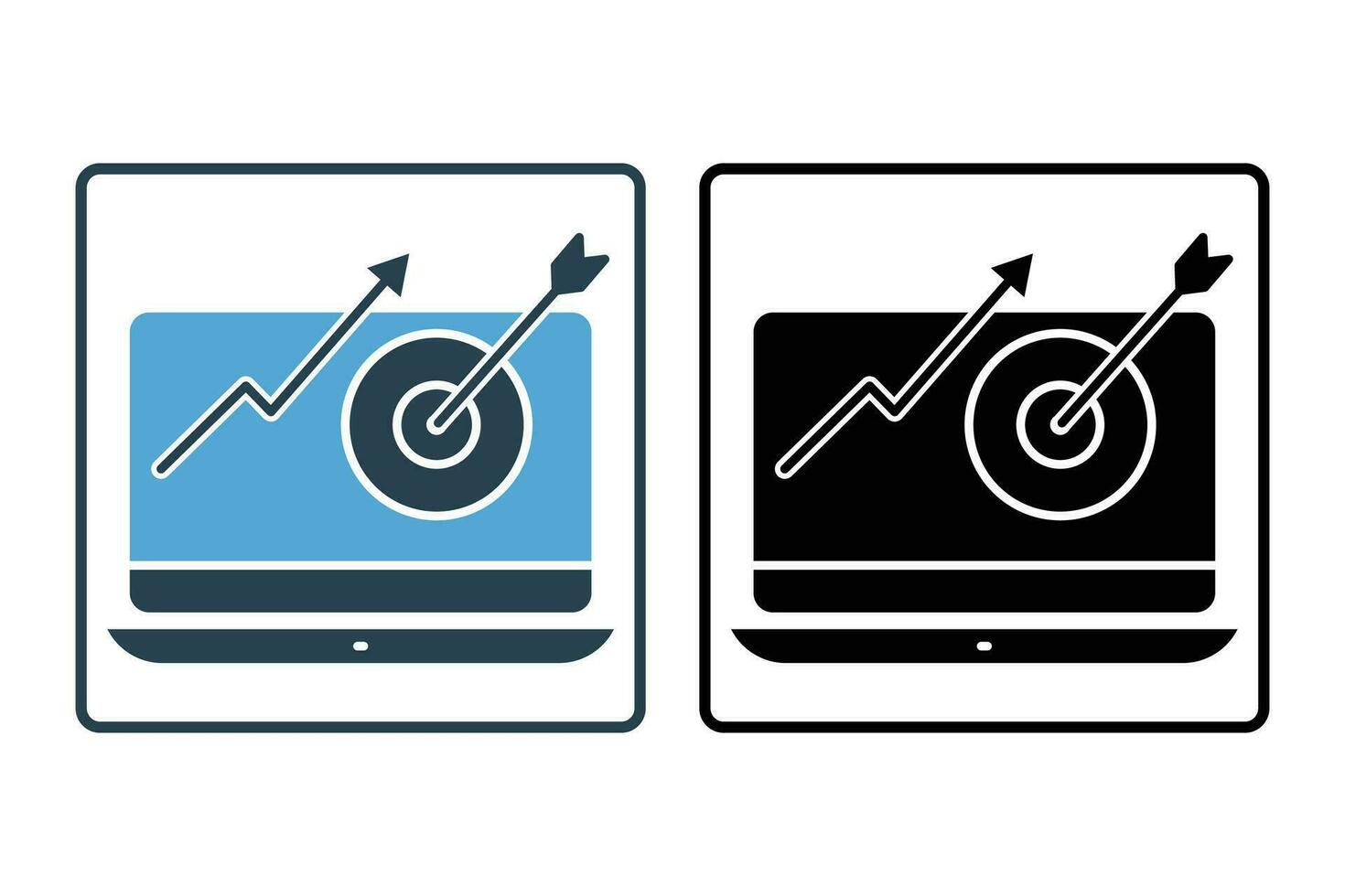 Project task management icon. laptop and target. effective time planning, icon related to target market, digital marketing. Solid icon style design. Simple vector design editable