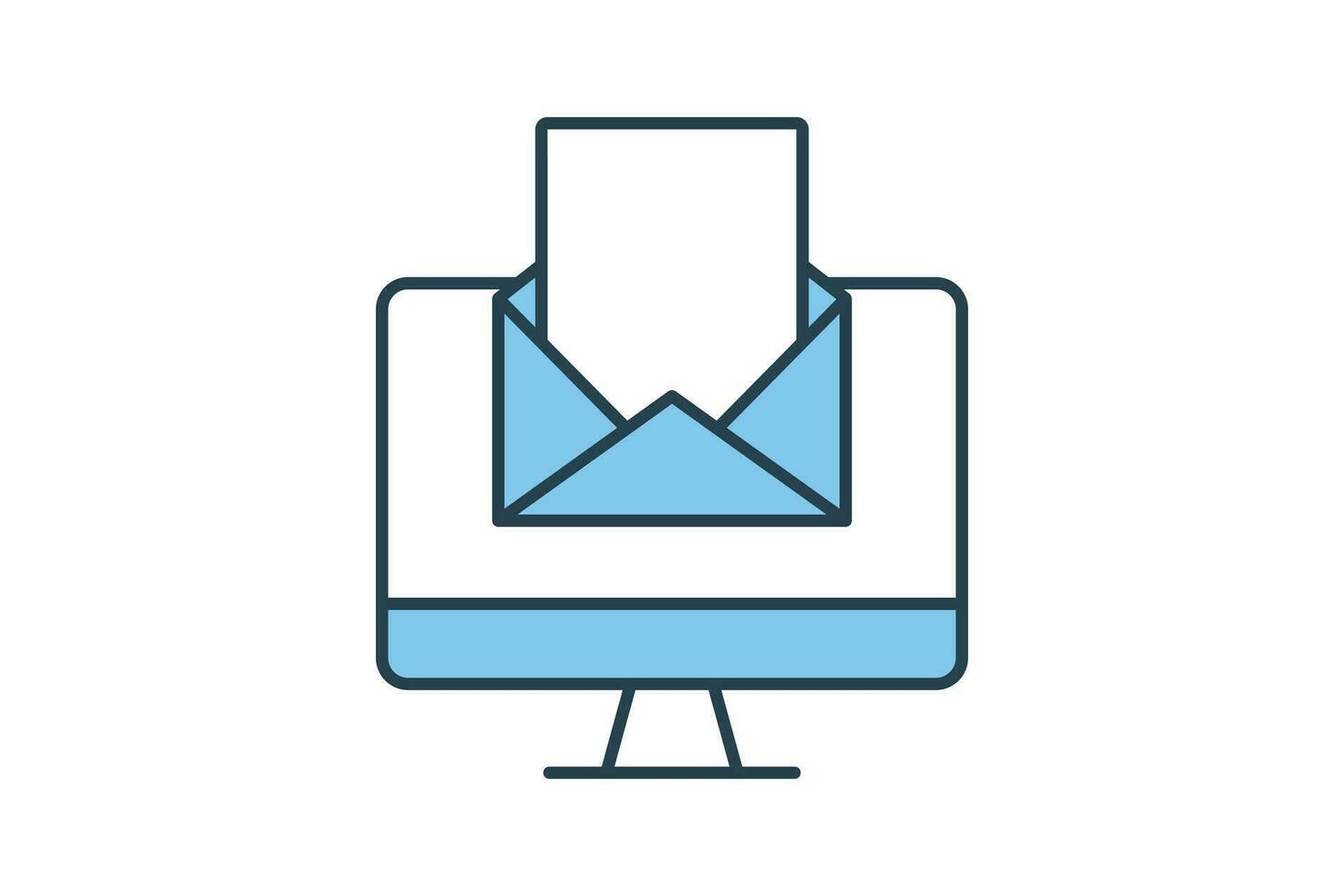 Email marketing icon. Computer with open letter envelope. icon related to digital marketing. Flat line icon style design. Simple vector design editable