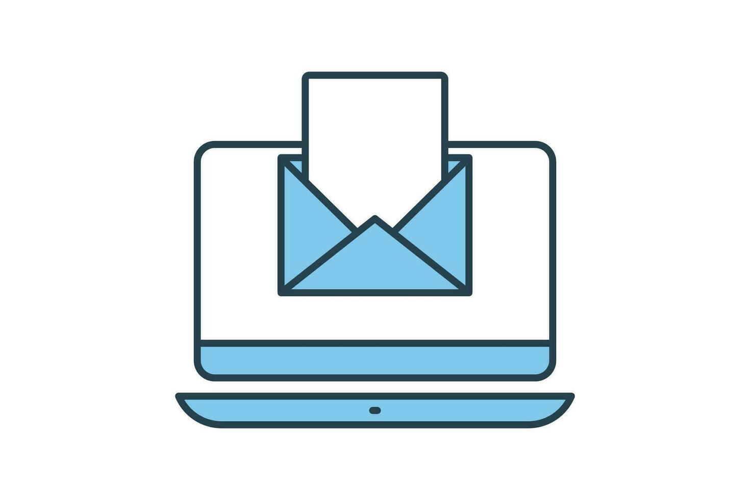 Email marketing icon. Computer laptop with open letter envelope. icon related to digital marketing. Flat line icon style design. Simple vector design editable