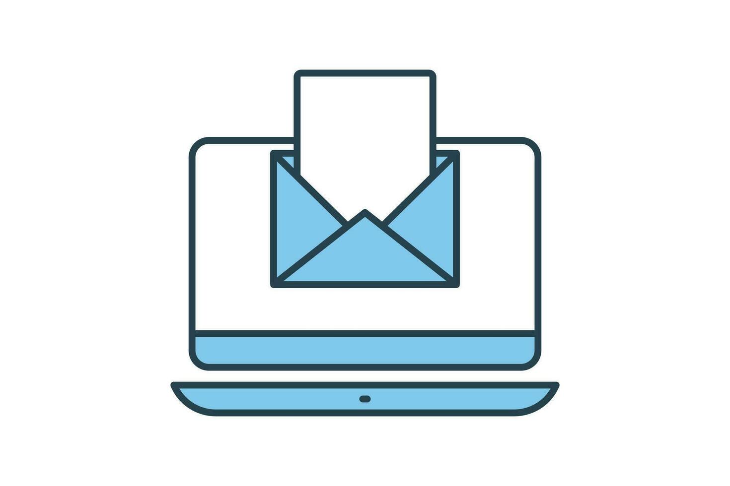 Email marketing icon. Computer laptop with open letter envelope. icon related to digital marketing. Flat line icon style design. Simple vector design editable