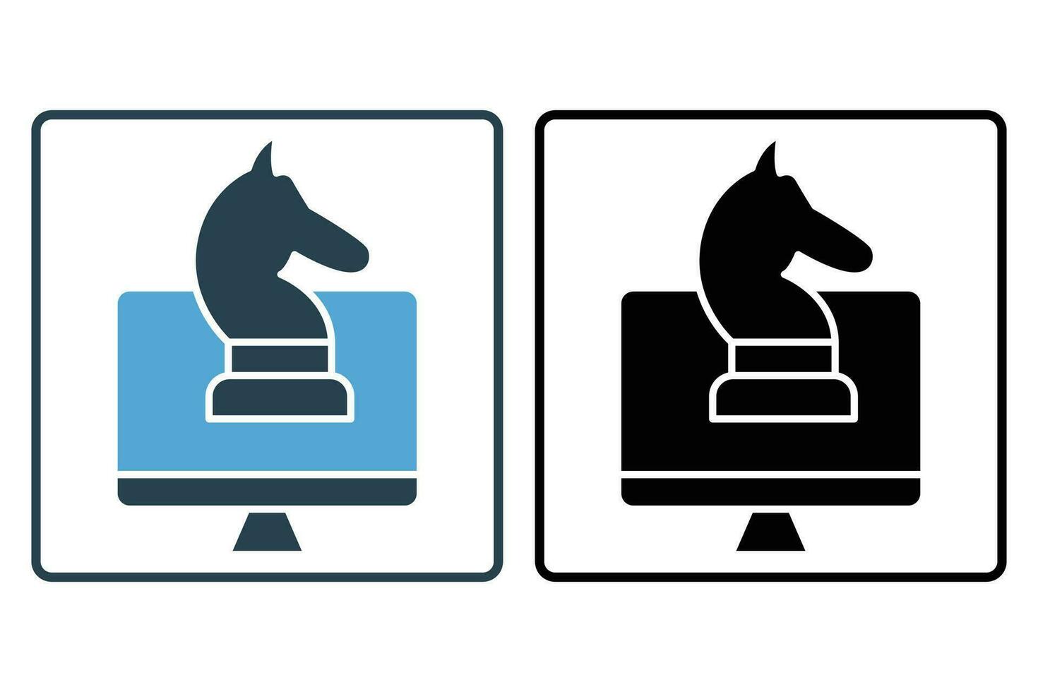 márketing estrategia icono. monitor pantalla con ajedrez caballo. icono relacionado a estrategia, digital marketing. sólido icono estilo diseño. sencillo vector diseño editable