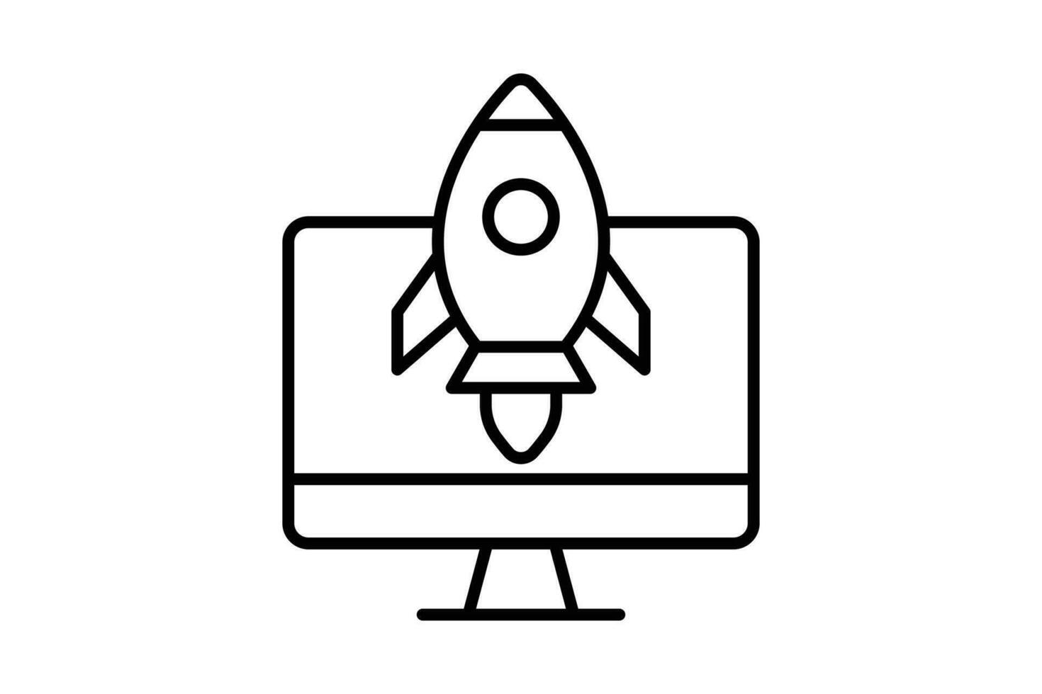 SEO icon. Rocket start up with computer. icon related to digital marketing. Line icon style design. Simple vector design editable