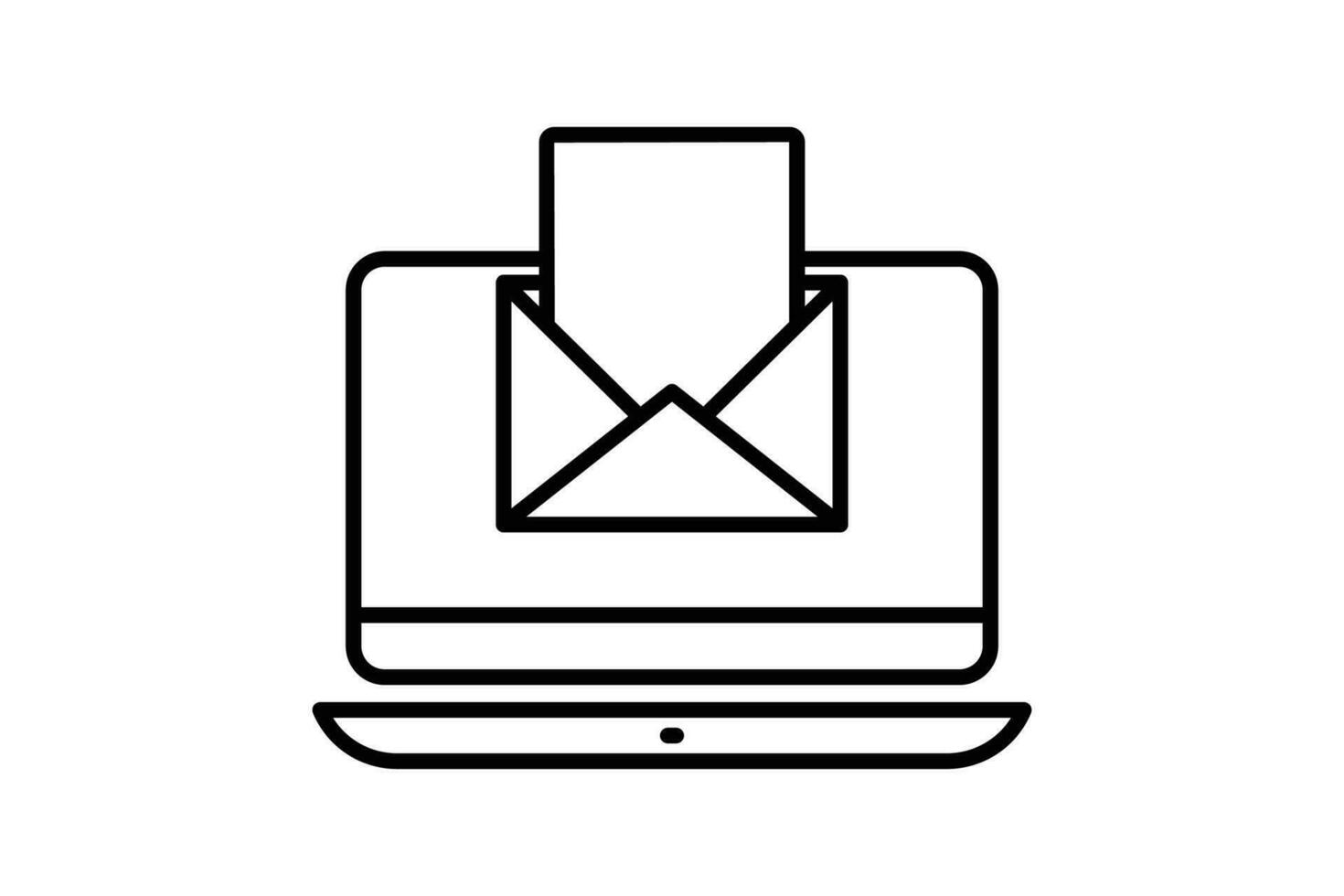 Email marketing icon. Computer laptop with open letter envelope. icon related to digital marketing. Line icon style design. Simple vector design editable