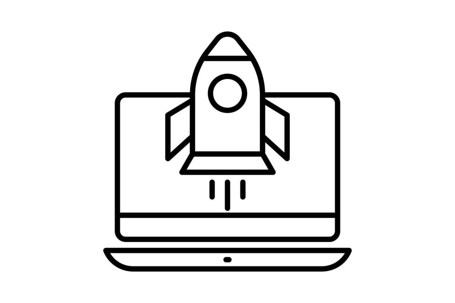 SEO icon. Rocket start up from laptop. icon related to business processes, digital marketing. Line icon style design. Simple vector design editable