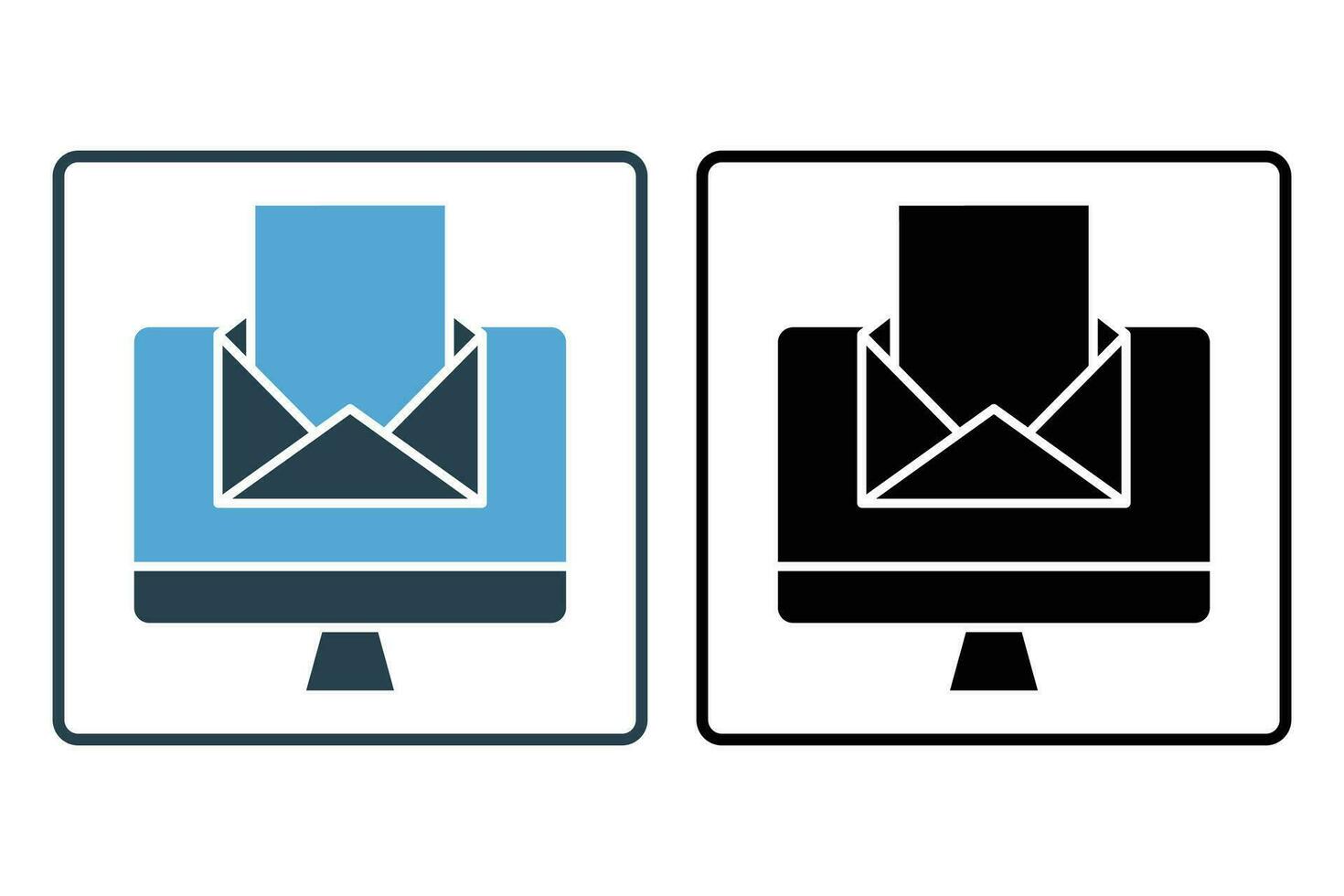 Email marketing icon. Computer with open letter envelope. icon related to digital marketing. Solid icon style design. Simple vector design editable