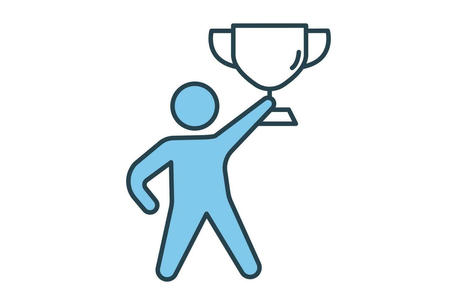 Winner icon. Man holding trophy cup. icon related to celebration, winner, success, reward. Flat line icon style design. Simple vector design editable