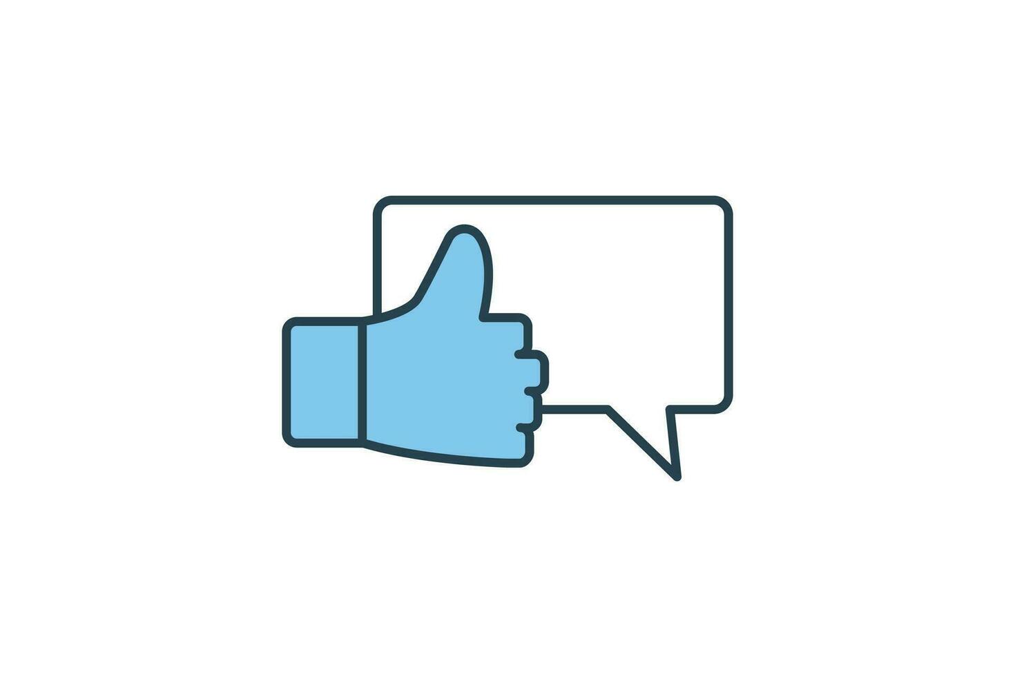 feedback icon. Thumb with chat. icon related to high grade, client recommend, feedback, digital marketing. Flat line icon style design. Simple vector design editable