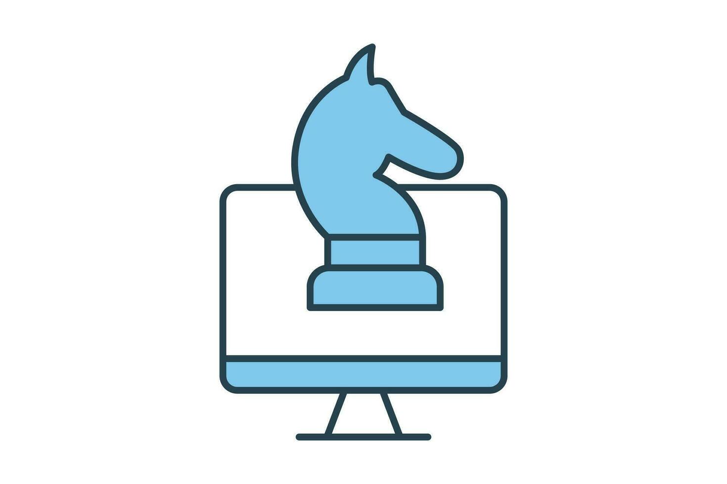 marketing strategy icon. Monitor screen with chess horse. icon related to strategy, digital marketing. Flat line icon style design. Simple vector design editable