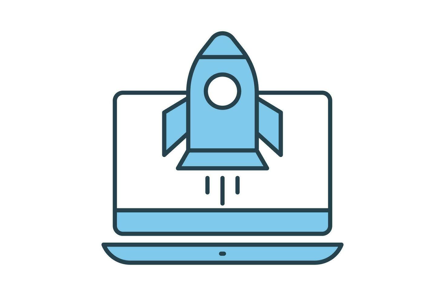 SEO icon. Rocket start up from laptop. icon related to business processes, digital marketing. Flat line icon style design. Simple vector design editable