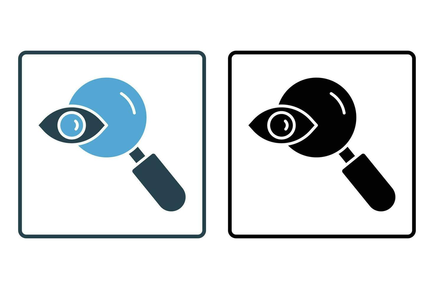 Seek icon. eye with a magnifying glass. icon related to Find, Search. Solid icon style design. Simple vector design editable