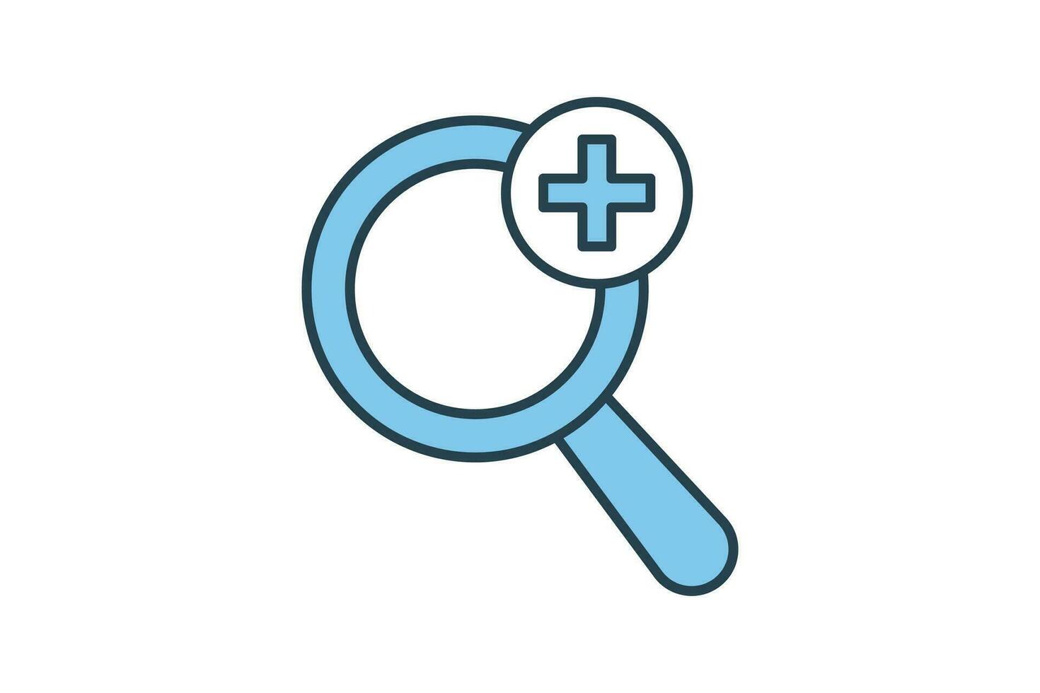 Advanced icon. Magnifying glass, search, plus sign. Flat line icon style design. Simple vector design editable