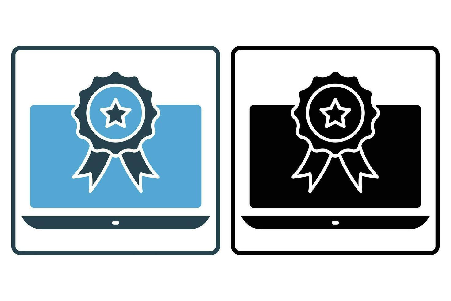 competition win icon. winner award ceremony, medal on the laptop. icon related to winner, success, victory. Solid icon style design. Simple vector design editable