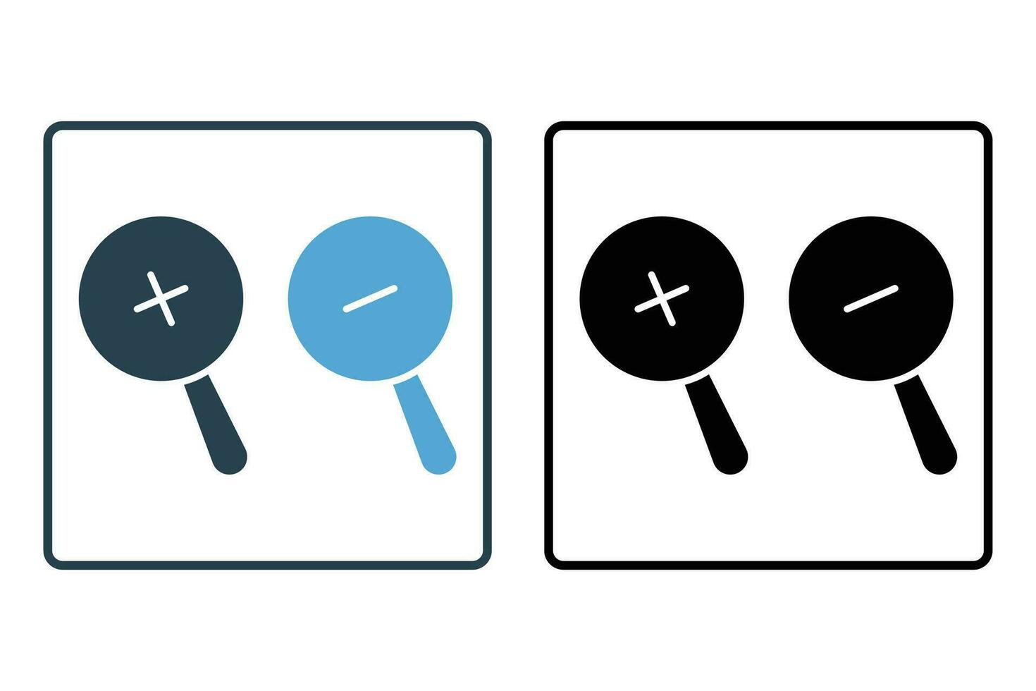 Zoom In and Zoom Out Icon. search, Magnifying glass. Solid icon style design. Simple vector design editable