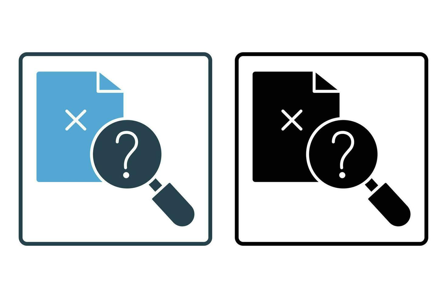 no result data icon. not found, magnifying glass with document. icon related to Find, Search. Solid icon style design. Simple vector design editable