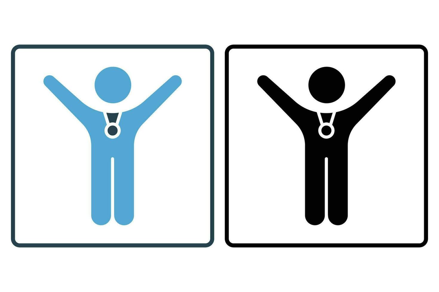 winner icon with medal. People wear medals. icon related to winner, success, victory. Solid icon style design. Simple vector design editable