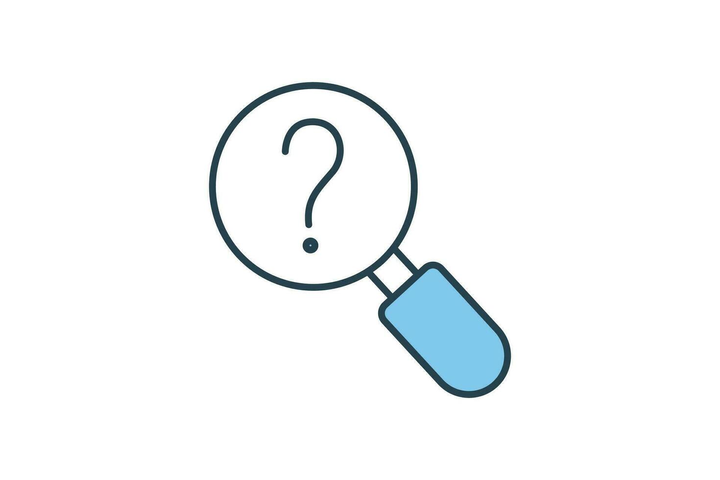 Question Icon with Magnifying Glass. help search. Flat line icon style design. Simple vector design editable