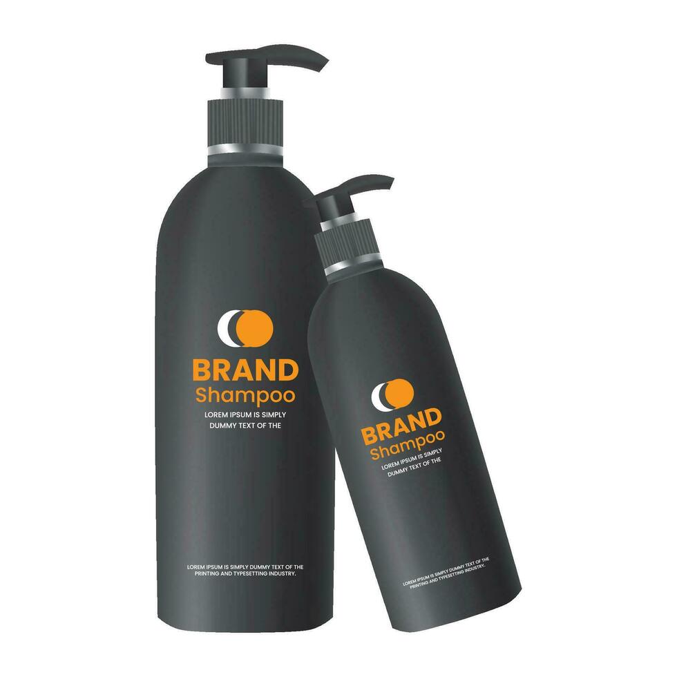 Cosmetic packaging, realistic plastic shampoo or shower gel bottle template with different design of packaging, 3d illustration. Vector