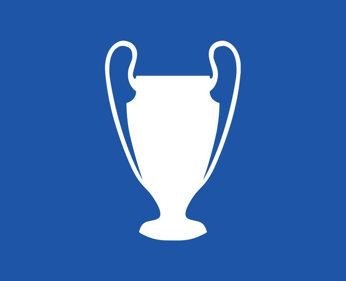 Champions League Trophy White Logo Symbol Abstract Design Vector Illustration With Blue Background