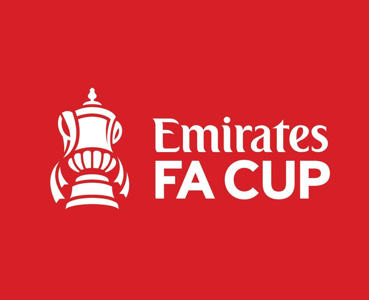 Emirates Fa Cup Logo With Name White Symbol Abstract Design Vector Illustration With Red Background