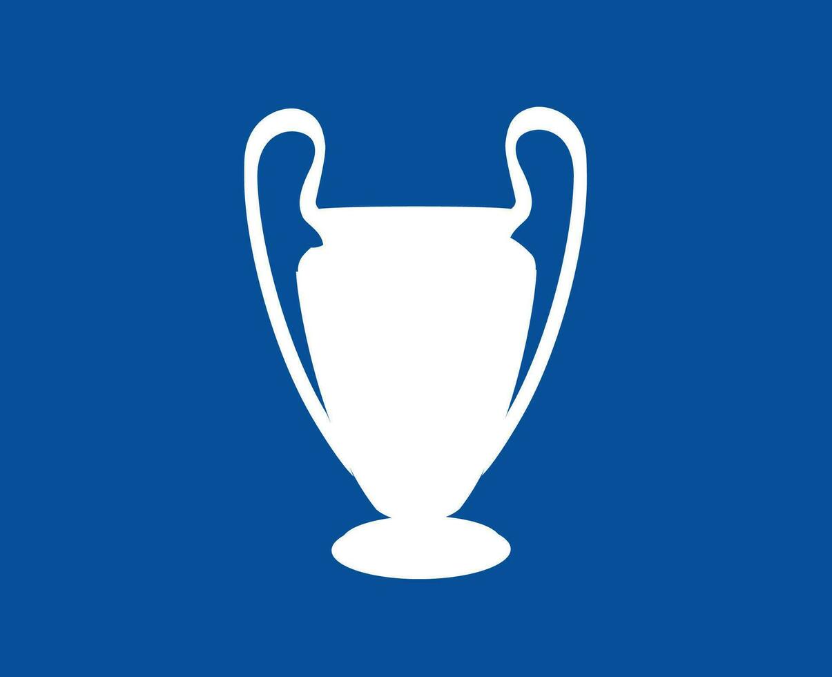 Champions League Trophy Logo White Symbol Abstract Design Vector Illustration With Blue Background