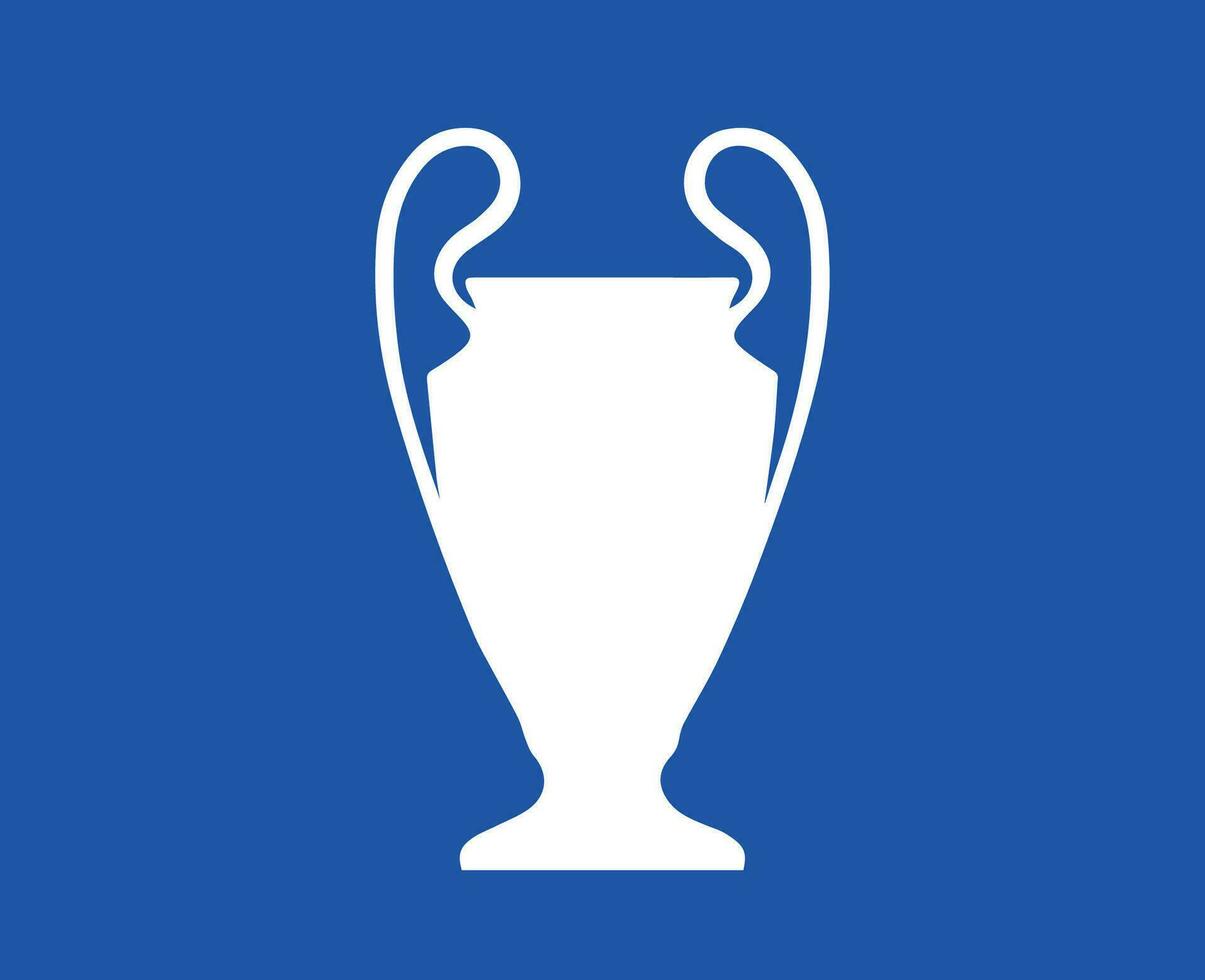 Champions League Trophy Symbol White Logo Abstract Design Vector Illustration With Blue Background