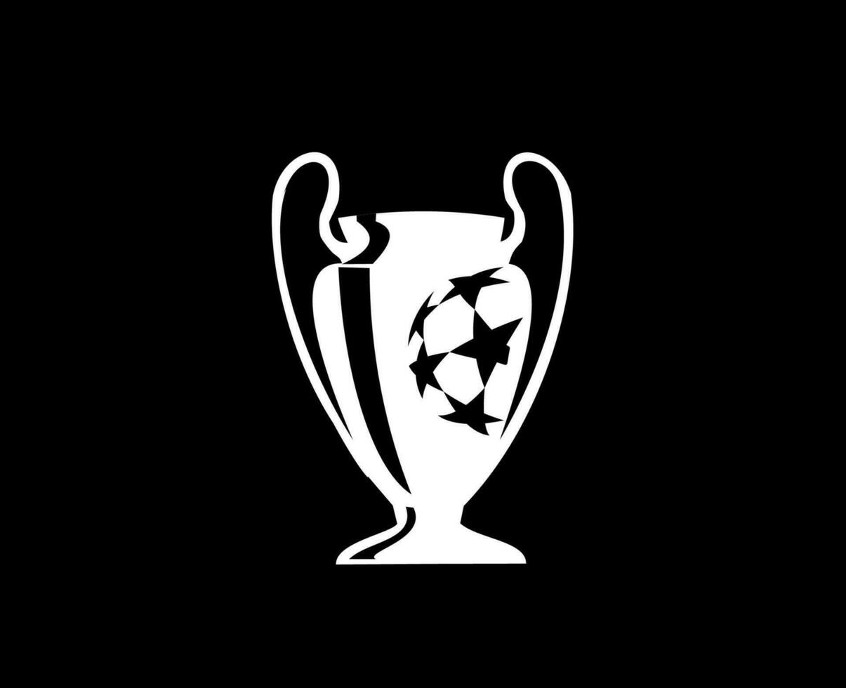 Champions League Europe Trophy White Logo Symbol Abstract Design Vector Illustration With Black Background