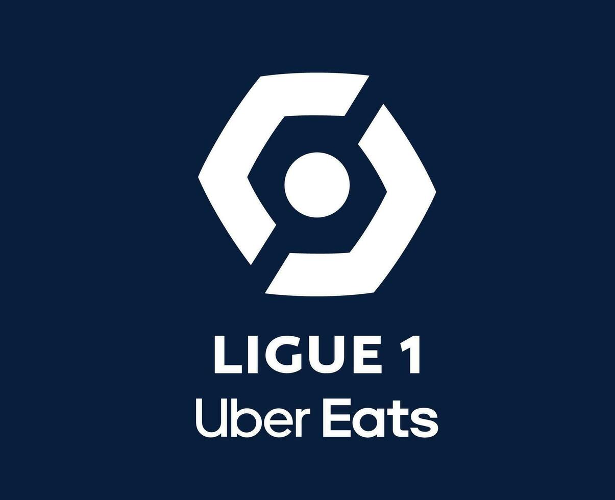 Ligue 1 Uber Eats Logo White Symbol Abstract Design Vector Illustration With Blue Background