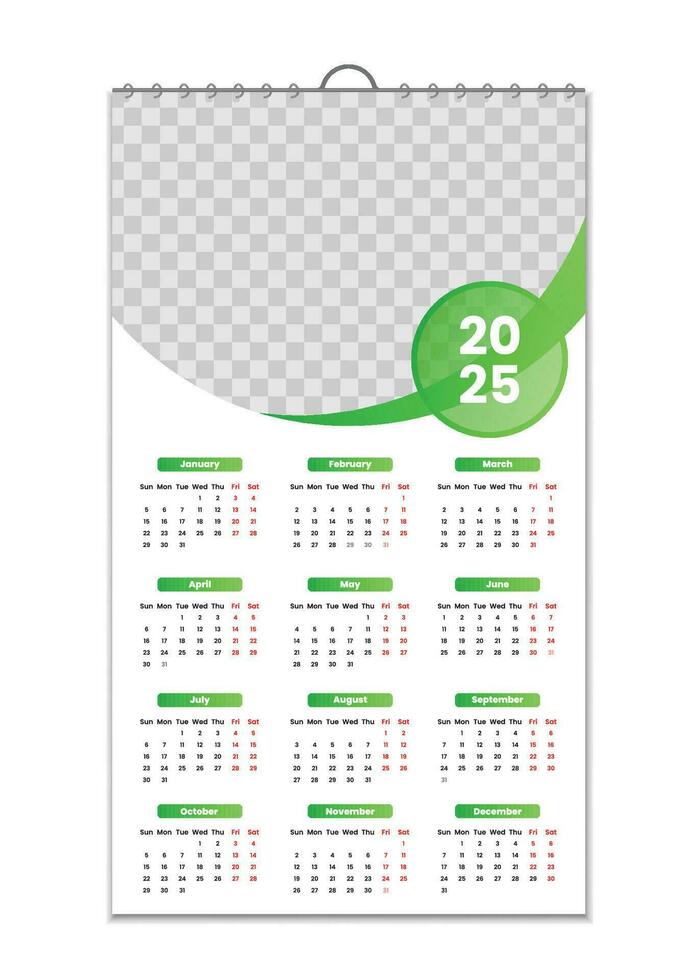 pared calendario 2025, pared calendario diseño modelo para 2025, minimalista, limpio, y elegante diseño calendario para 2025,pared calendario modelo diseño vector